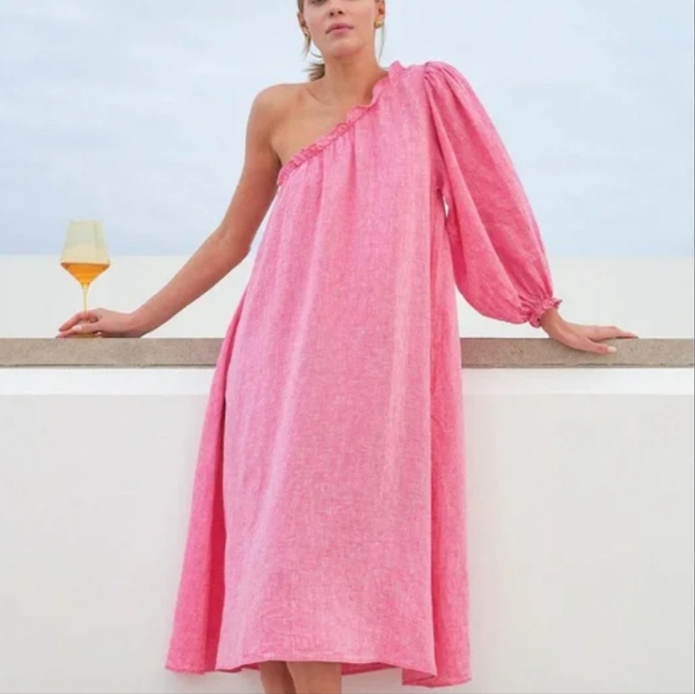 Lake Women’s One-Shoulder Pink Midi Dress XXL